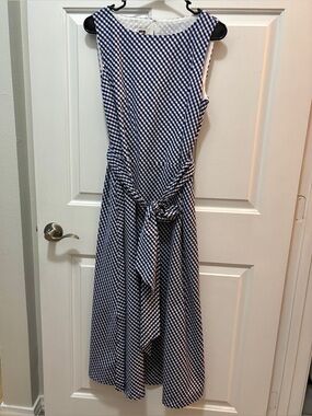 Anne Klein Navy and White Gingham Sleeveless Dress 8 Pristine.